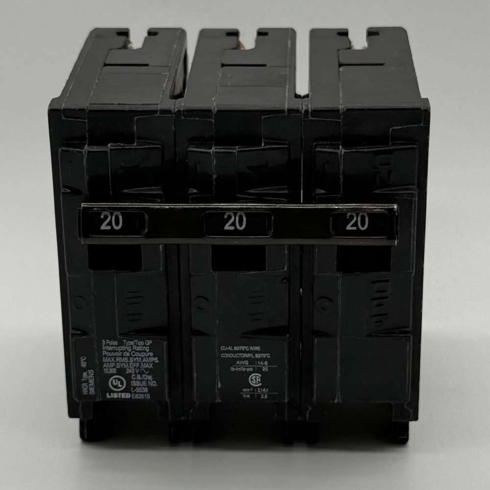 Siemens Q320 20 Amp 3-Pole 240V Type QP Plug-In Circuit Breaker Black 20A 3P